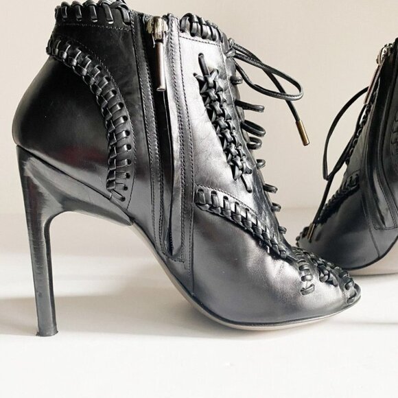 Jason Wu Black Corset Whipstitch Detail Peep Toe High Heel Booties 37 - Picture 10 of 10